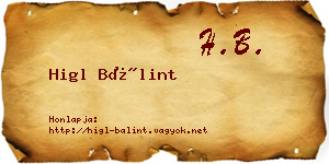 Higl Bálint névjegykártya